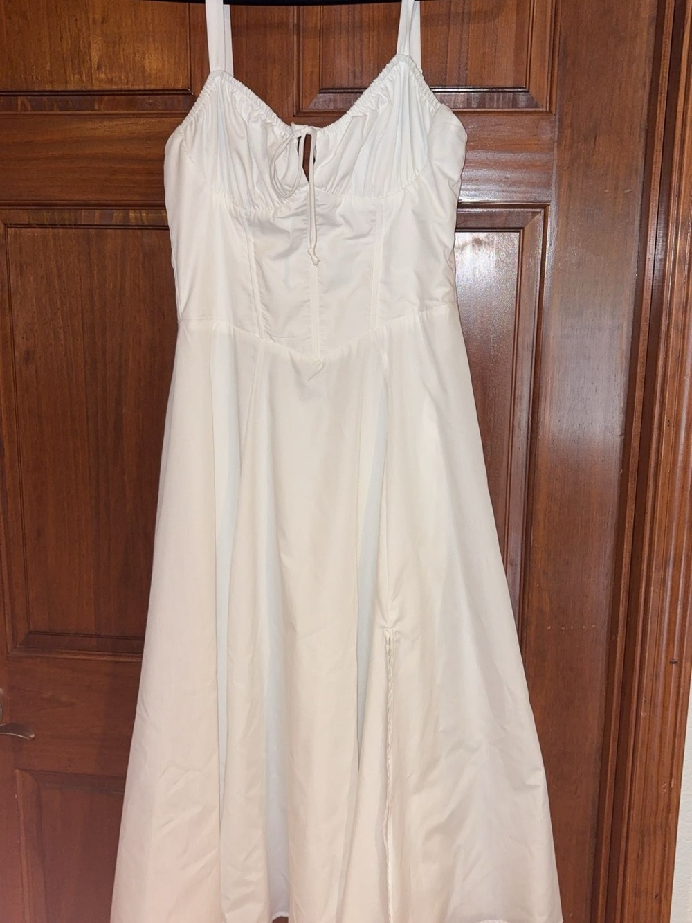 White maxi dress with lace up back